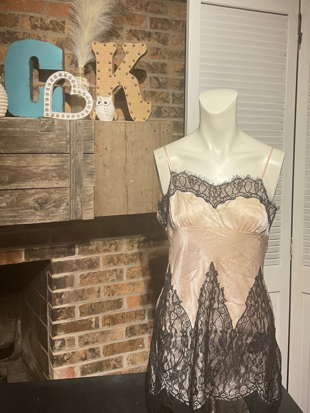 Victoria's Secret Blush pink mini Slip with Black Lace Trim size medium